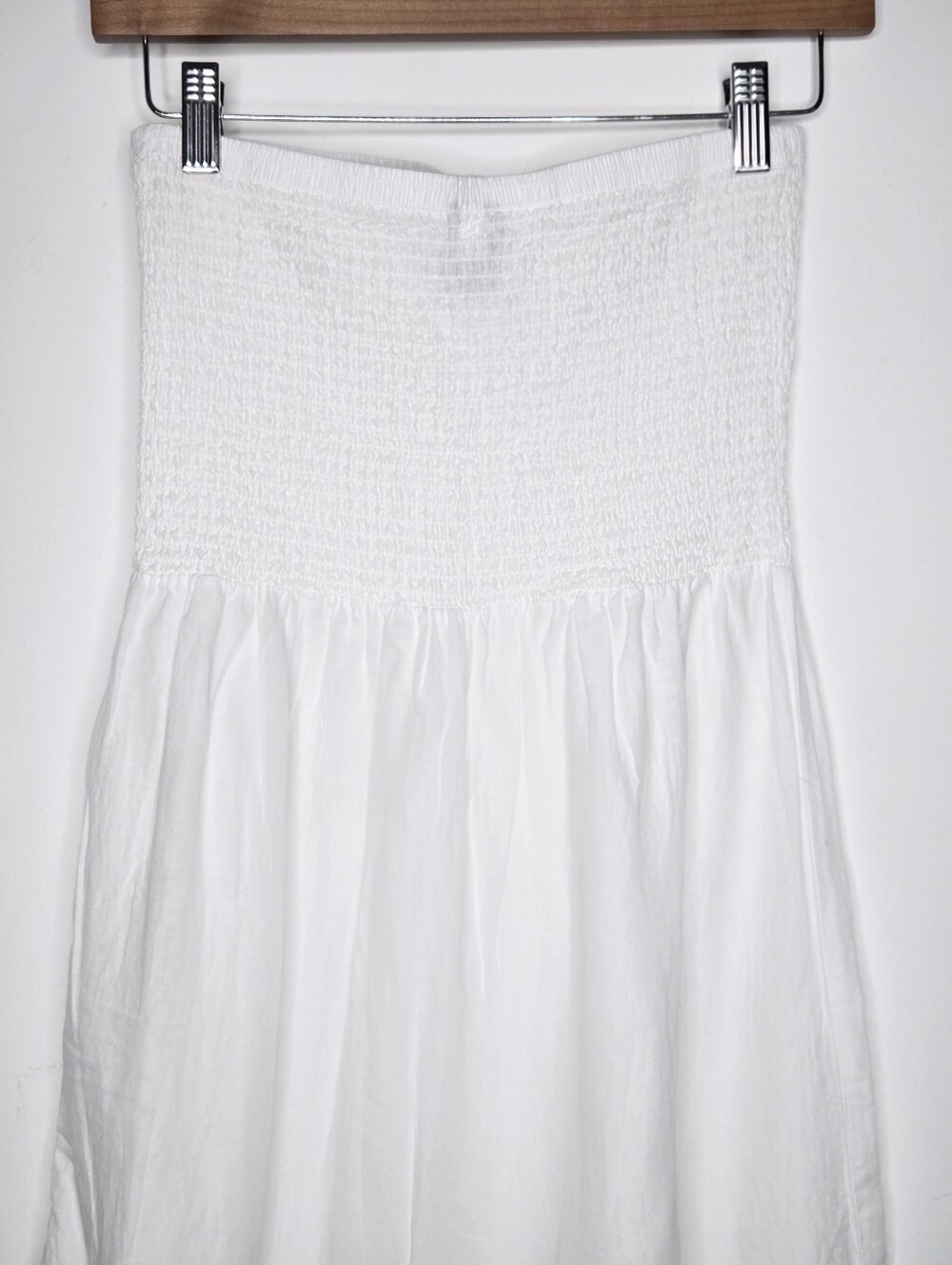 White Smocked Strapless Midi Dress Tiered Ruffle Hem Boho Summer Sundress Small - Picture 8 of 10